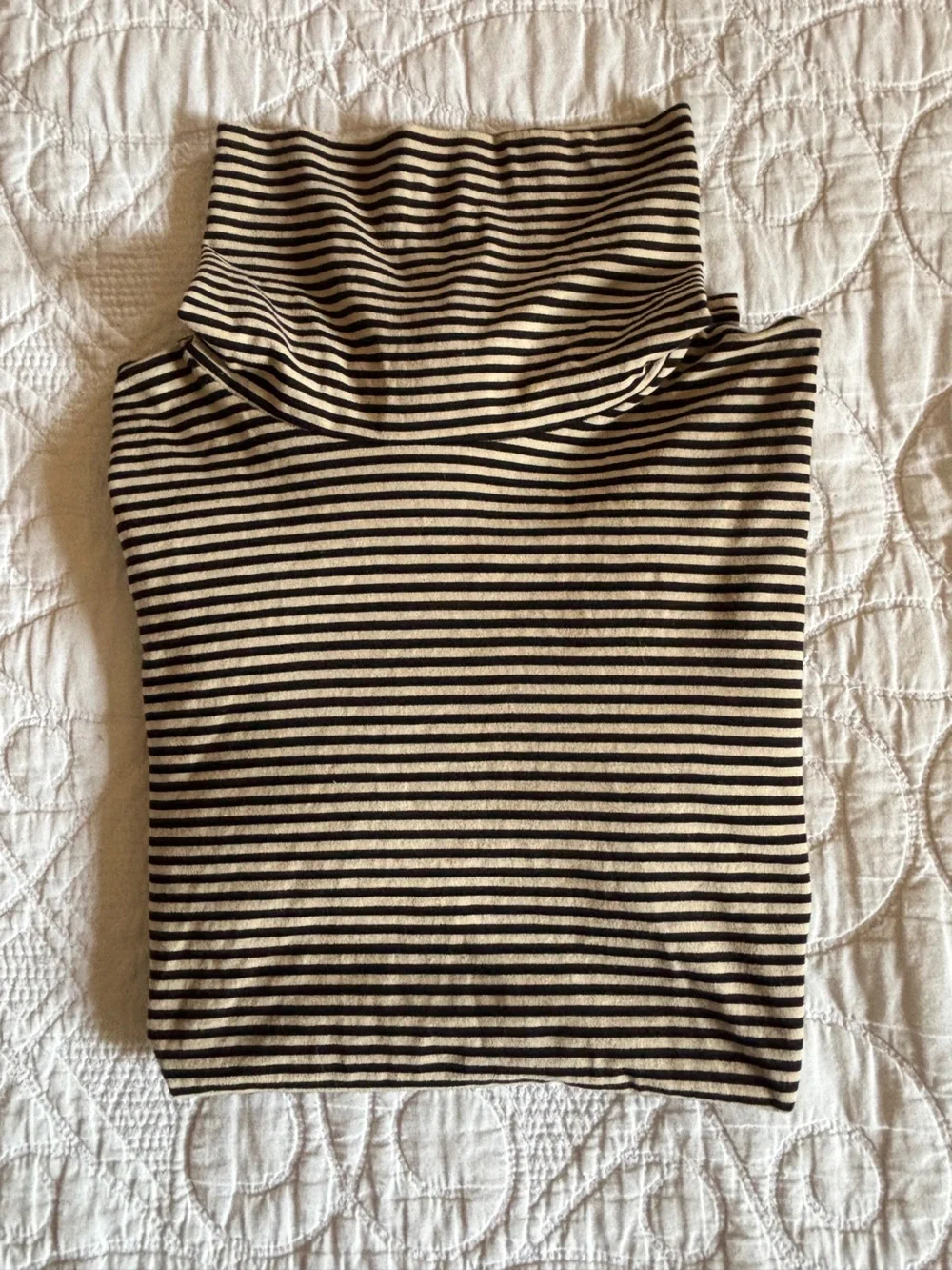 J. Crew Black and Cream Striped Lightweight Turtleneck, Size M